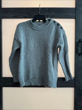 J. Crew Gray Button-Shoulder Crewneck Sweater